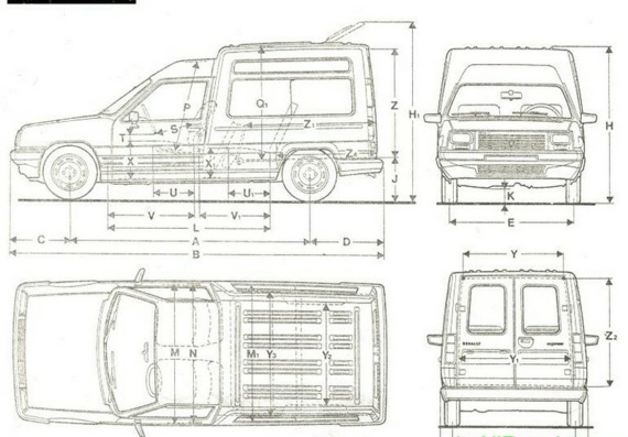 Renault Express (Рено Экспресс) - чертежи (рисунки) автомобиля